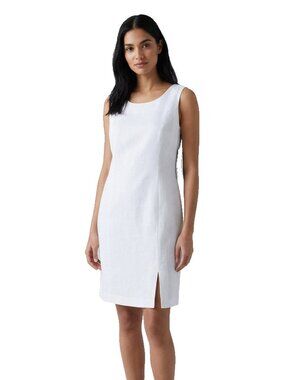 NWT Sag Harbor White Sheath Dress Sz 14 Linen Blend Round Neck Sleeveless VTG